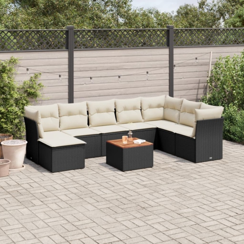 vidaXL 9 Piece Garden Sofa Set with Cushions Black Poly Rattan