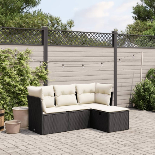 vidaXL 4 Piece Garden Sofa Set with Cushions Black Poly Rattan