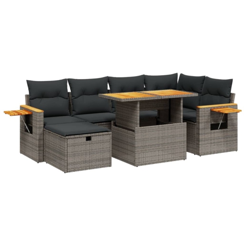 vidaXL 7 Piece Garden Sofa Set with Cushions Grey Poly Rattan