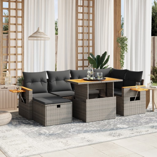 vidaXL 7 Piece Garden Sofa Set with Cushions Grey Poly Rattan