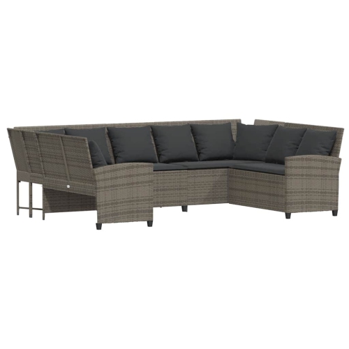 vidaXL Garden Sofa with Cushions Grey Poly Rattan