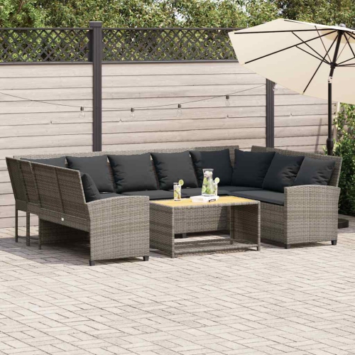 vidaXL Garden Sofa with Cushions Grey Poly Rattan