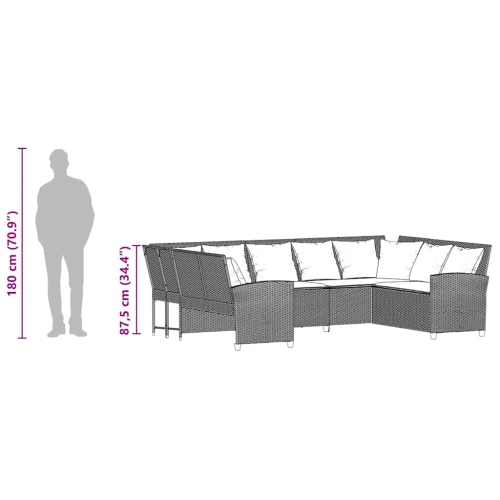 vidaXL Garden Sofa with Cushions Grey Poly Rattan