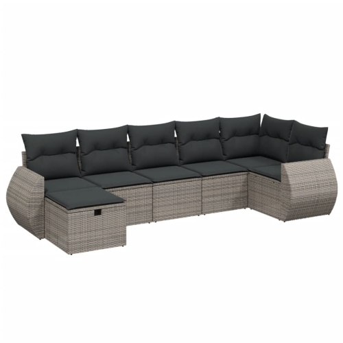 vidaXL 7 Piece Garden Sofa Set with Cushions Grey Poly Rattan