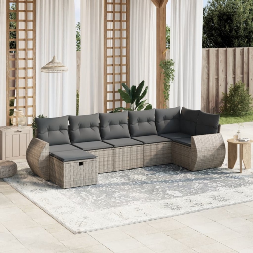 vidaXL 7 Piece Garden Sofa Set with Cushions Grey Poly Rattan