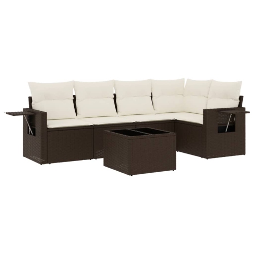 vidaXL 6 Piece Garden Sofa Set with Cushions Brown Poly Rattan