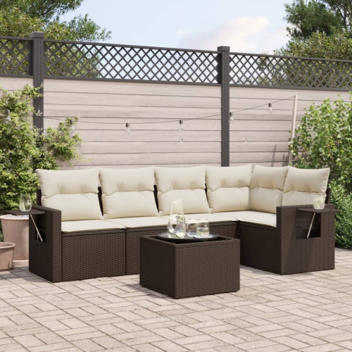 vidaXL 6 Piece Garden Sofa Set with Cushions Brown Poly Rattan