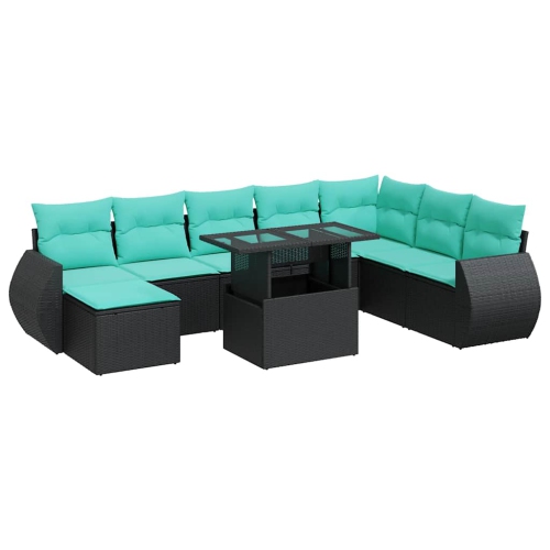 VIDAXL  9 Piece Garden Sofa Set With Cushions Poly Rattan Acacia In Black