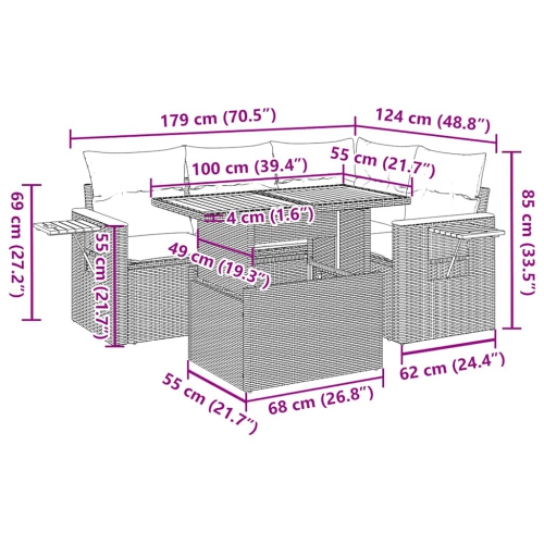 vidaXL 4 Piece Garden Sofa Set with Cushions Black Poly Rattan Acacia