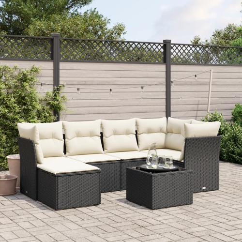 vidaXL 7 Piece Garden Sofa Set with Cushions Black Poly Rattan