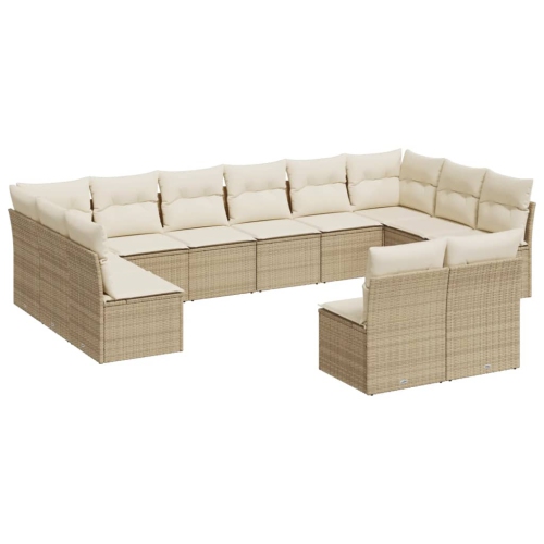 vidaXL 12 Piece Garden Sofa Set with Cushions Beige Poly Rattan