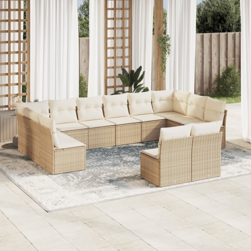 vidaXL 12 Piece Garden Sofa Set with Cushions Beige Poly Rattan