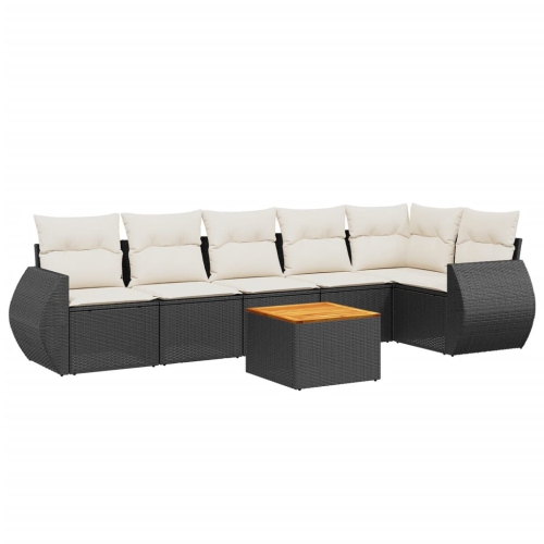 vidaXL 7 Piece Garden Sofa Set with Cushions Black Poly Rattan