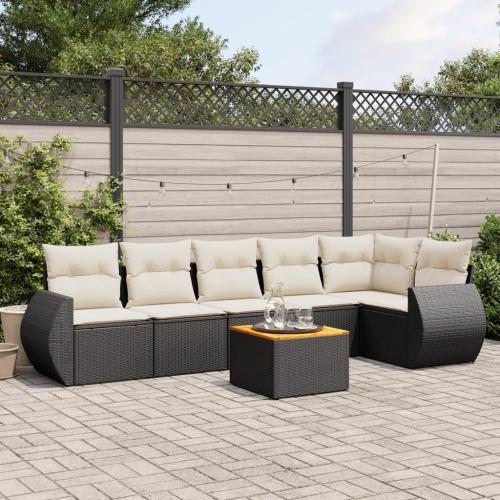 vidaXL 7 Piece Garden Sofa Set with Cushions Black Poly Rattan
