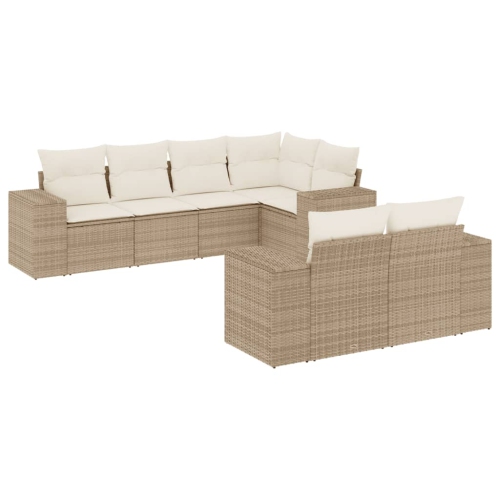 Ensemble de 7 pièces avec divan de jardin et coussins en rotin polyester beige VidaXL