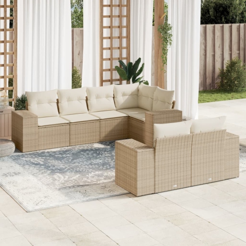 vidaXL 7 Piece Garden Sofa Set with Cushions Beige Poly Rattan