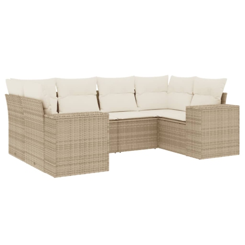 vidaXL 6 Piece Garden Sofa Set with Cushions Beige Poly Rattan