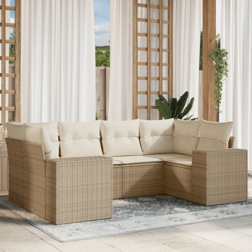 vidaXL 6 Piece Garden Sofa Set with Cushions Beige Poly Rattan