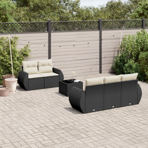 vidaXL 6 Piece Garden Sofa Set with Cushions Black Poly Rattan
