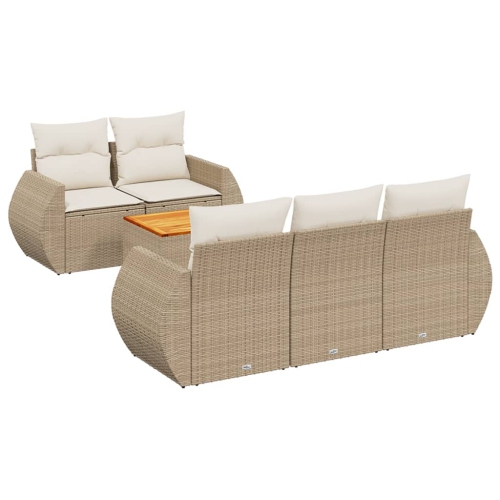 vidaXL 6 Piece Garden Sofa Set with Cushions Beige Poly Rattan