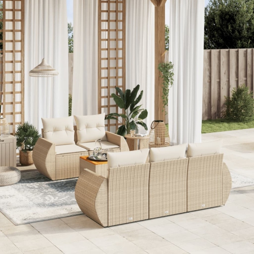 vidaXL 6 Piece Garden Sofa Set with Cushions Beige Poly Rattan