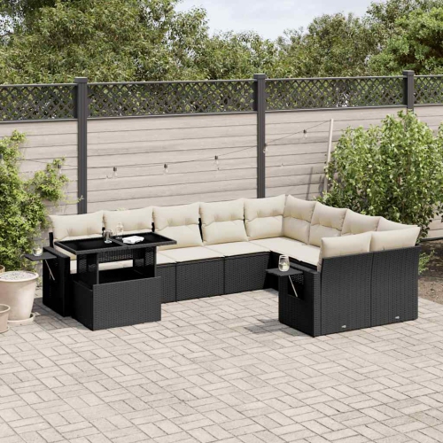 vidaXL 10 Piece Garden Sofa Set with Cushions Black Poly Rattan
