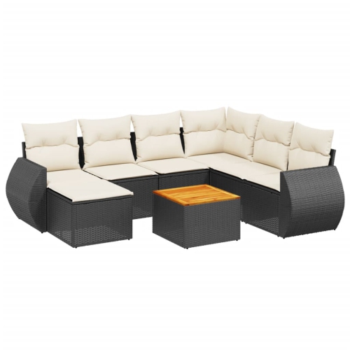 Ensemble de 8 pièces avec canapé de jardin et coussins en rotin de polyester noir VidaXL
