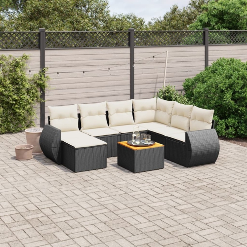 Ensemble de 8 pièces avec canapé de jardin et coussins en rotin de polyester noir VidaXL