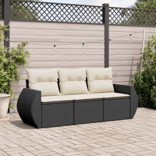 Ensemble de 3 pièces avec canapé de jardin et coussins en rotin de polyester noir VidaXL