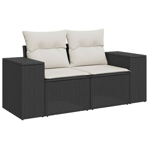 Ensemble de 9 pièces avec divan de jardin et coussins en poly/rotin/acacia noir VidaXL