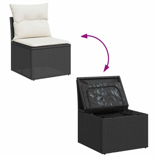Ensemble de 9 pièces avec divan de jardin et coussins en poly/rotin/acacia noir VidaXL