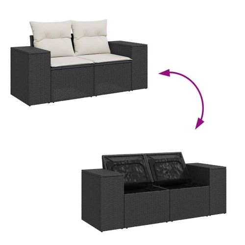 Ensemble de 9 pièces avec divan de jardin et coussins en poly/rotin/acacia noir VidaXL
