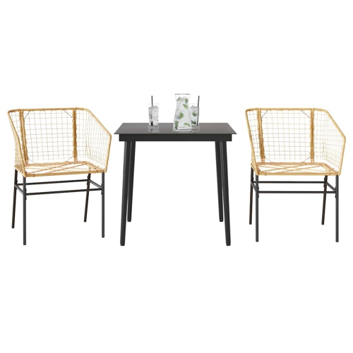 VIDAXL  3 Piece Garden Dining Set Poly Rattan Glass In Brown