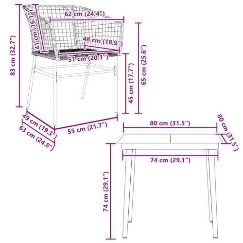 vidaXL 3 Piece Garden Dining Set Brown Poly Rattan Glass