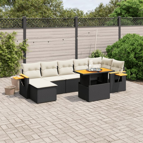 vidaXL 8 Piece Garden Sofa Set with Cushions Black Poly Rattan