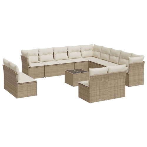 vidaXL 14 Piece Garden Sofa Set with Cushions Beige Poly Rattan