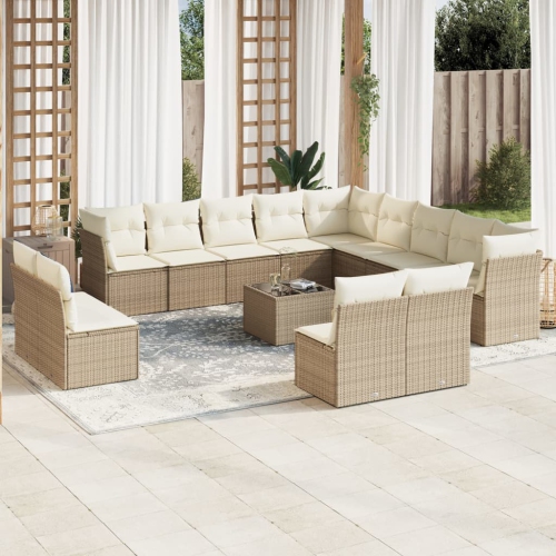 vidaXL 14 Piece Garden Sofa Set with Cushions Beige Poly Rattan