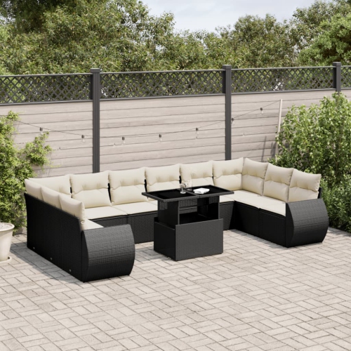 Ensemble de 11 pièces avec canapé de jardin et coussins en rotin de polyester noir VidaXL