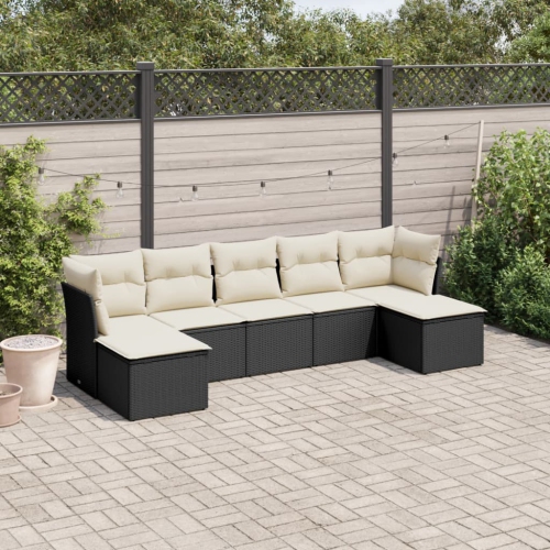vidaXL 7 Piece Garden Sofa Set with Cushions Black Poly Rattan