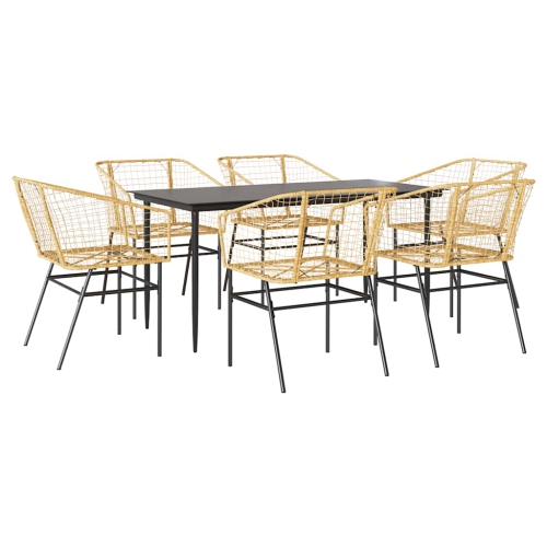 VIDAXL  7 Piece Garden Dining Set Poly Rattan Glass In Brown