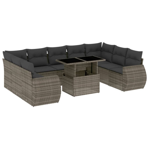 vidaXL 10 Piece Garden Sofa Set with Cushions Grey Poly Rattan