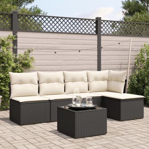 vidaXL 6 Piece Garden Sofa Set with Cushions Black Poly Rattan