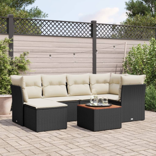 Ensemble de 7 pièces avec canapé de jardin et coussins en rotin de polyester noir VidaXL