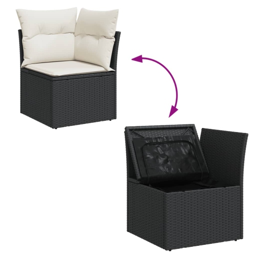 Ensemble de 7 pièces avec canapé de jardin et coussins en rotin de polyester noir VidaXL
