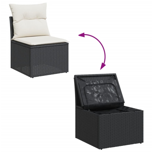 Ensemble de 7 pièces avec canapé de jardin et coussins en rotin de polyester noir VidaXL