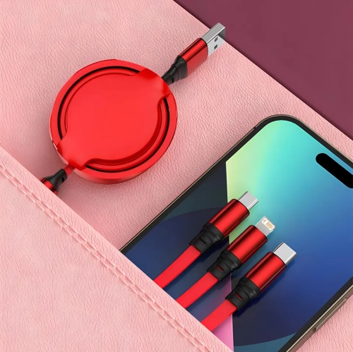 Câble de données à chargement rapide 3-en-1 de Liquid Câble de chargement rétractable à trois têtes adapté aux téléphones mobiles Apple Android