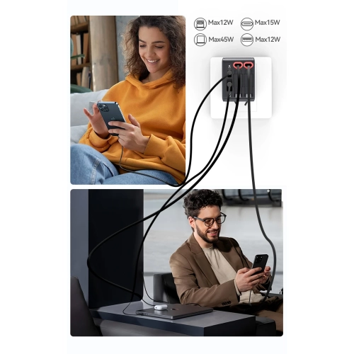 Charger 84W with retractable cable fast charging head for Apple mobile phone charging head 84W four-port travel wall fast charger with retractable