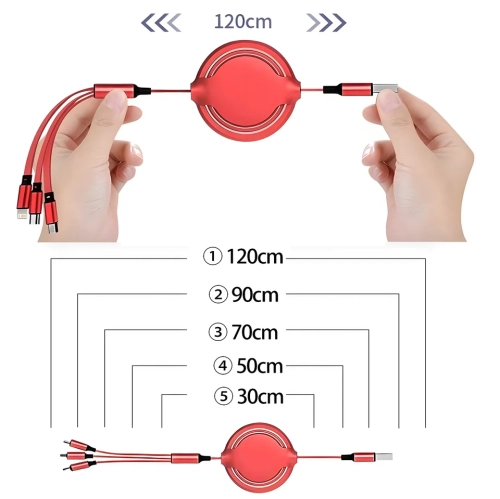 Câble de données à chargement rapide 3-en-1 de Liquid Câble de chargement rétractable à trois têtes adapté aux téléphones mobiles Apple Android