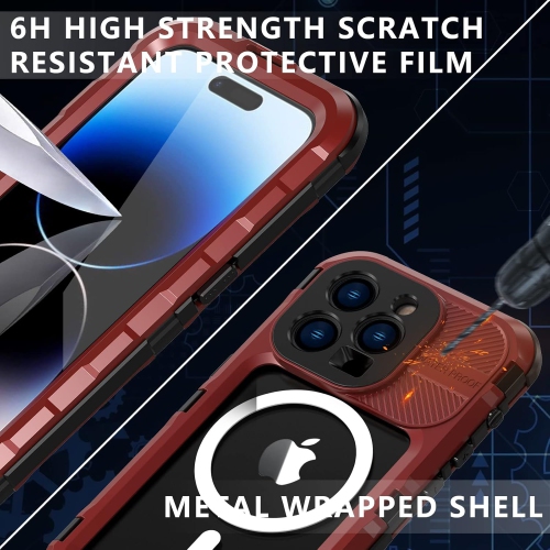 For Apple iPhone 14 promax Waterproof Phone Case Metal Waterproof Case Diving Protection, [Compatible with Magsafe] Shockproof/Dustproof Full Body
