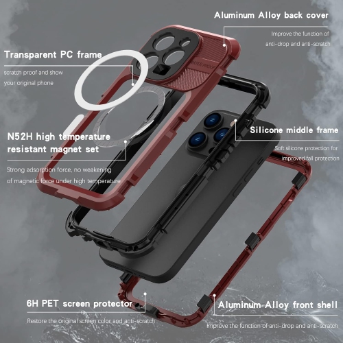 For iPhone 14 promax Waterproof Phone Case Metal Waterproof Case Diving Protection, [Compatible with Magsafe] Shockproof/Dustproof Full Body